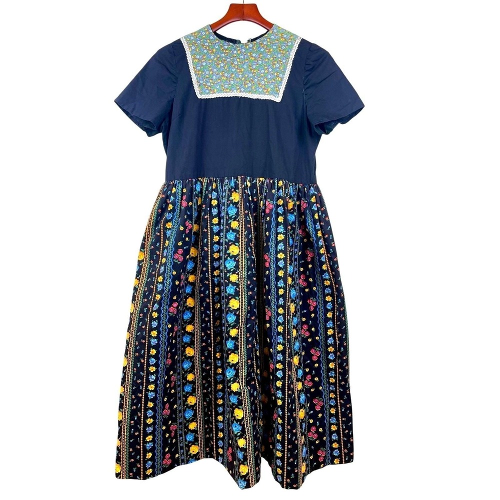 Vintage Womens Dress Sz‎ M Cotton Prairie Cottage Indie Grunge Western Boho Midi